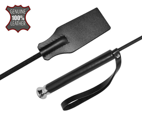 Чёрный стек с кожаной ручкой - 58 см. фото 3