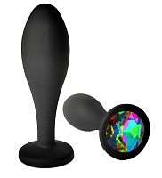 Черная анальная пробка с радужным кристаллом - 7,7 см.