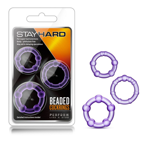 Набор из 3 фиолетовых эрекционных колец Stay Hard Beaded Cockrings фото 2