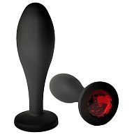 Черная анальная пробка с красным кристаллом - 9,5 см.