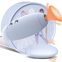 Нежно-голубое виброяйцо с вакуум-волновым пультом Kiss Toy Miss VV