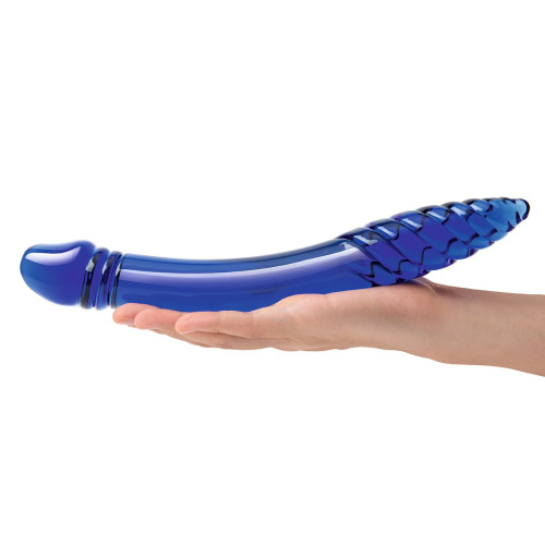 Синий двусторонний стеклянный стимулятор 11’’ Double-sided Glass Dildo For G-Spot P-Spot Stimulation - 28 см. фото 4