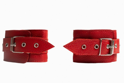 Красные наручники с фиксацией на двух карабинах фото 4
