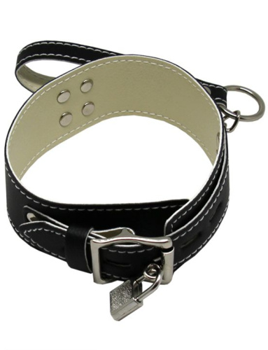 Черный ошейник с металлическим поводком с ручкой фото 2