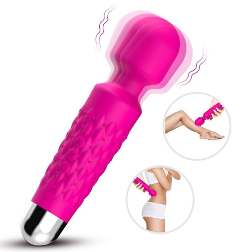 Ярко-розовый wand-вибратор с рельефной ручкой - 20 см. фото 4