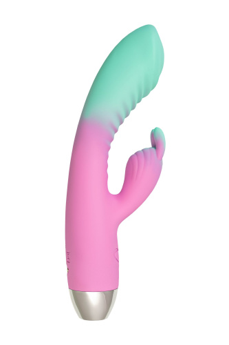 Мятно-розовый вибратор для точки G с клиторальным отростком Orchid - 21 см. фото 4