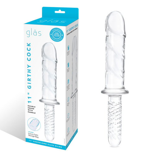Стеклянный фаллоимитатор с рукоятью 11’’ Girthy Cock Double Ended With Handle - 28 см. фото 2