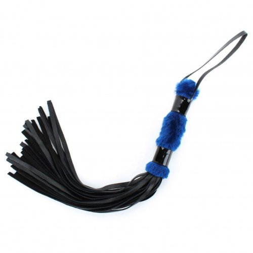 Черная плеть с синей меховой рукоятью - 44 см. фото 2