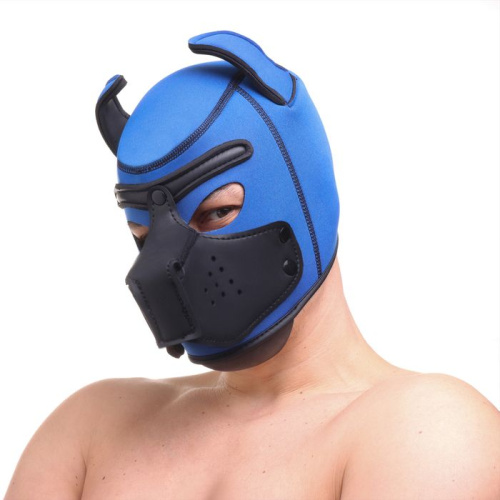 Синяя неопреновая БДСМ-маска Puppy Play фото 2
