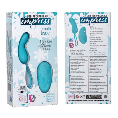 Бирюзовое виброяйцо Remote Teaser с пультом ДУ фото 3