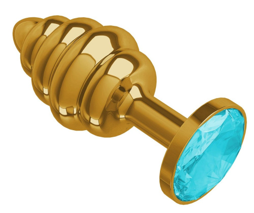 Золотистая пробка с рёбрышками и голубым кристаллом - 7 см. фото 2