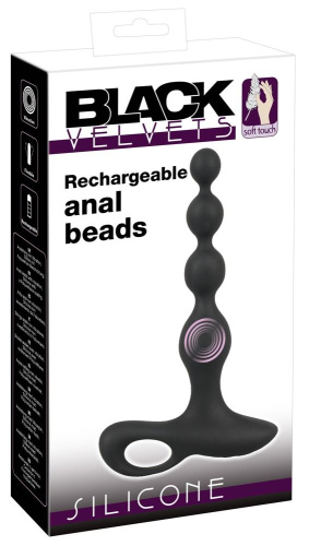 Черная анальная цепочка с вибрацией Rechargeable Anal Beads - 20 см. фото 7