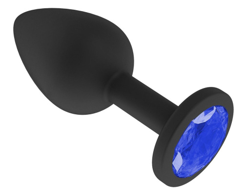 Чёрная анальная втулка с синим кристаллом - 7,3 см. фото 2