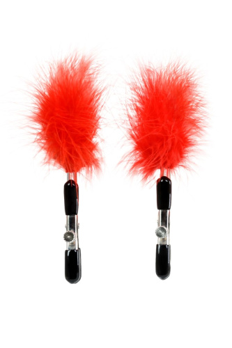 Зажимы для сосков с красным пухом Theatre фото 4 Зажимы для сосков с красным пухом Theatre фото 4