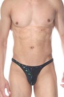 Черные мужские трусы-тонги с блестящим принтом Черные мужские трусы-тонги с блестящим принтом