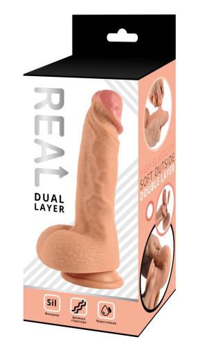 Телесный реалистичный фаллоимитатор Real Dual Layer - 20 см. фото 5