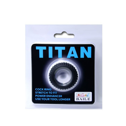 Черное эреционное кольцо с ребрышками Titan фото 5