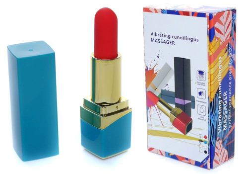 Голубой мини-вибратор в форме помады фото 2