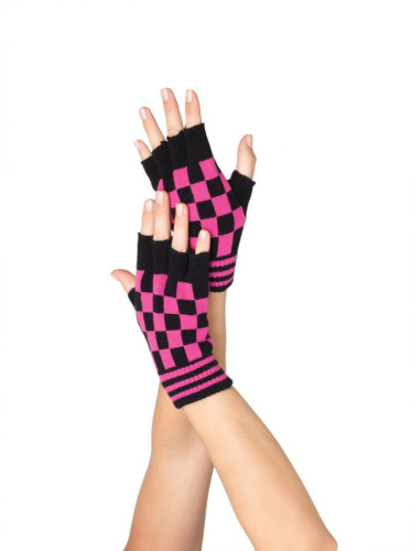 Клетчатые перчатки с открытыми пальчиками фото 2