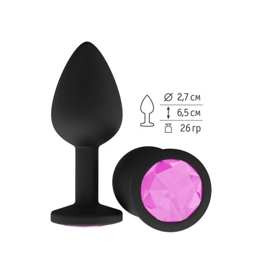 Чёрная анальная втулка с розовым кристаллом - 7,3 см. фото 2