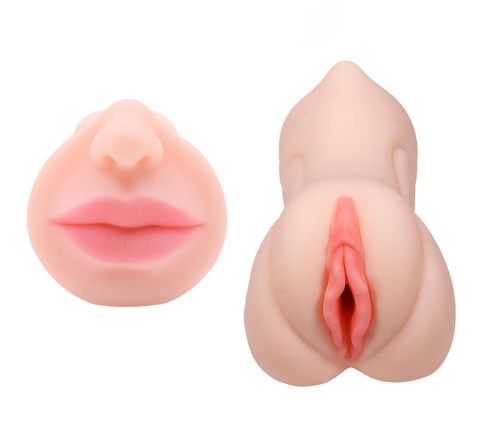 Телесный двусторонний мастурбатор «Жужа» - вагина и ротик фото 3
