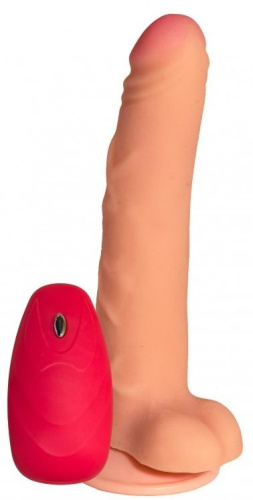 Телесный реалистичный вибратор №77 с проводным пультом - 20 см. Телесный реалистичный вибратор №77 с проводным пультом - 20 см.