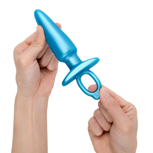 Голубая анальная пробка с кольцом Sleek Tapered Silicone Plug - 15 см. фото 4