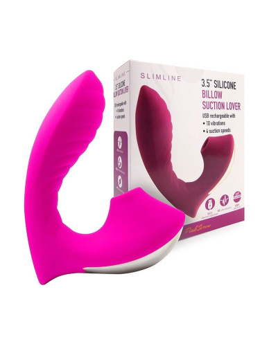 Ярко-розовый вибромассажер с вакуумной стимуляцией клитора фото 2