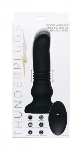 Черный фрикционный вибратор Silicone Vibrating & Thrusting Plug with Remote Control - 17,1 см. фото 5