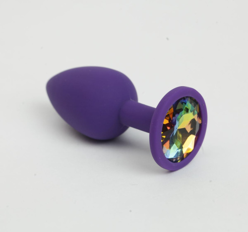 Фиолетовая анальная пробка с радужным стразом - 7,6 см. фото 2