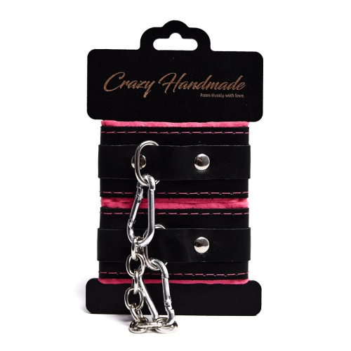 Черно-розовые скругленные наручники с мягкой подкладкой Черно-розовые скругленные наручники с мягкой подкладкой