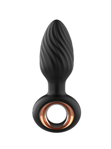 Черная анальная пробка с вибрацией, вращением и пультом ДУ фото 2