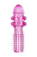 Гелевая розовая насадка с шариками и шипами - 14 см.
