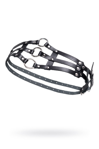 Черный кожаный пояс с кольцами фото 2