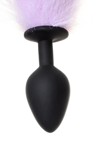 Черная анальная втулка с фиолетово-белым хвостиком - размер M фото 8