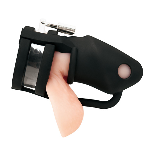 Черная клетка для пениса Silicone Small 2 in Cock Cage With Ball Divider фото 3