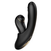 Черный вибратор с возвратно-поступательными движениями и вакуумом Fatima - 19,2 см.