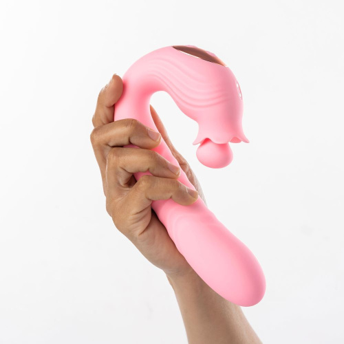 Розовый вибратор Selove Campanula с вращающимся стимулятором клитора - 18,2 см. фото 3