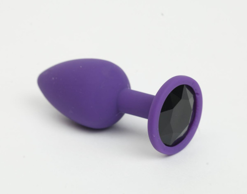 Фиолетовая анальная пробка с черным стразом - 7,6 см. фото 2