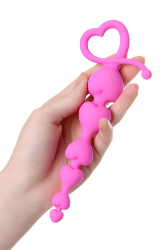 Розовая силиконовая анальная цепочка Sweety - 18,5 см. фото 3