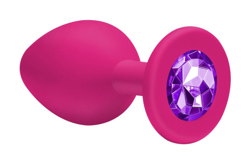 Малая розовая анальная пробка Emotions Cutie Small с фиолетовым кристаллом - 7,5 см. фото 2