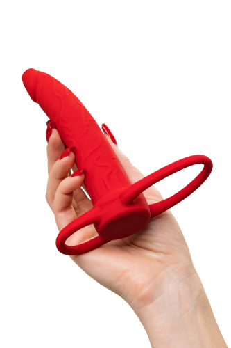 Красная насадка на пенис для двойного проникновения Black&Red - 16,5 см. фото 6