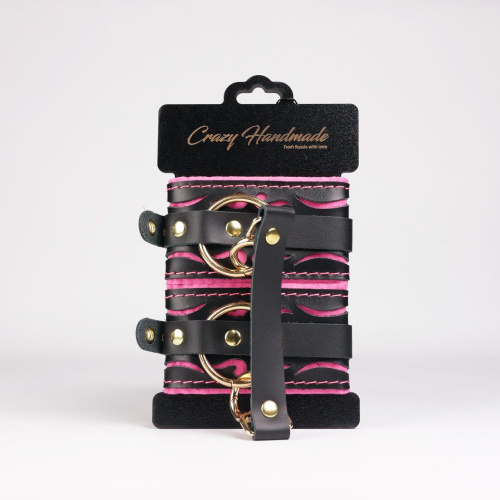 Черные кожаные оковы с розовой строчкой фото 2 Черные кожаные оковы с розовой строчкой фото 2