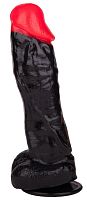 Чёрный фаллоимитатор с красной головкой - 20 см. Чёрный фаллоимитатор с красной головкой - 20 см.