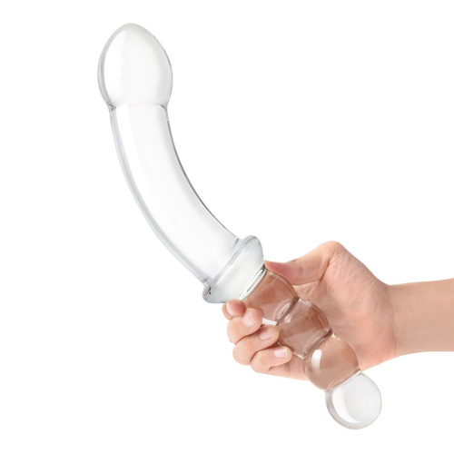 Стеклянный двусторонний фаллоимитатор 12,5’’ Girthy Double Sided Dong With Anal Bead Grip Handle - 32 см. фото 4