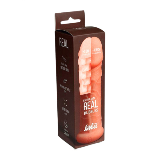Телесный фаллоудлинитель Extra Size Bubbles - 15,5 см. фото 6