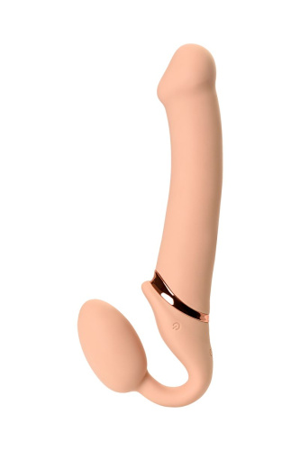 Телесный безремневой вибрострапон Vibrating Bendable Strap-On - size L фото 3