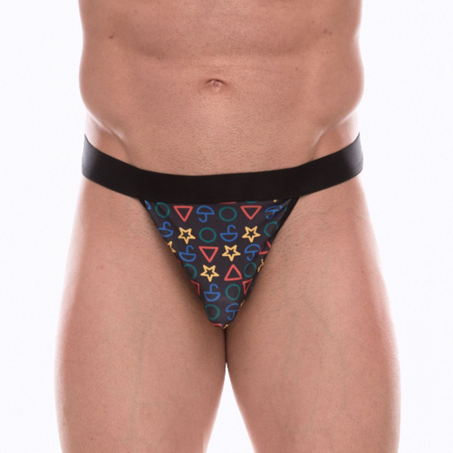 Темно-серые трусы-тонги с разноцветным принтом фото 4 Темно-серые трусы-тонги с разноцветным принтом фото 4